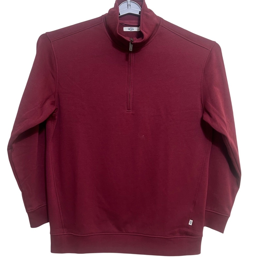 UGG Quarter Zip Pullover Men XL Burgundy Excellence Fleece Lined Cotton Blend